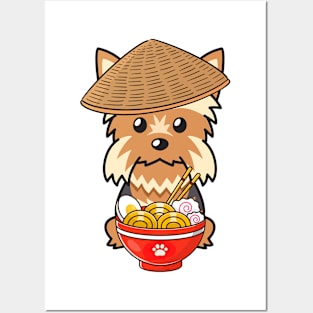 Yorkshire Terrier Eating Noodles Posters and Art